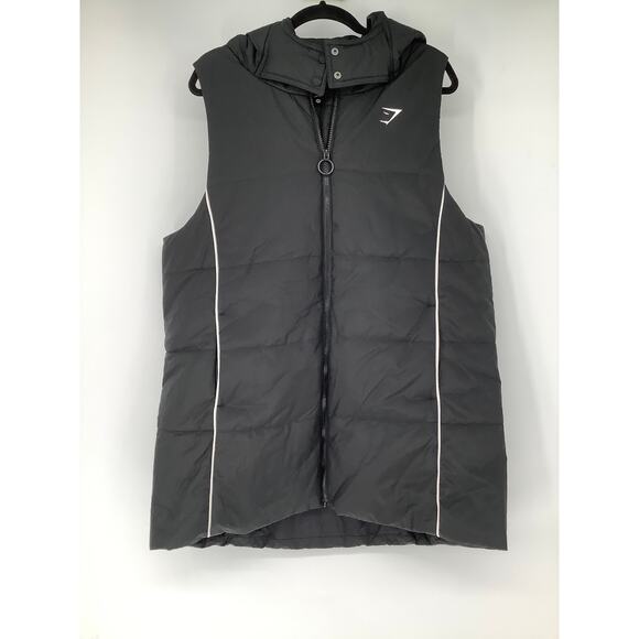 Gymshark Women's XXL Black Oversized Longline Gilet Puffer Vest Hooded HR7-38 - Picture 2 of 5